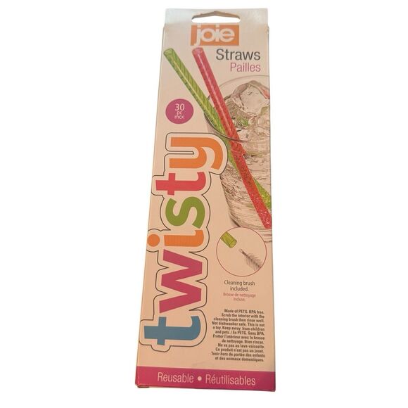 Joie Twisty Straws, 30 Pc Rainbow, Reusable & Eco-Friendly With Cleaning Brush - Picture 3 of 5
